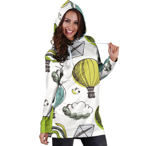 Hot Air Balloon Bird Cloud Pattern Women'S Hoodie Dress