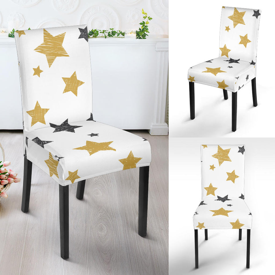 Hand Drawn Gold Black Star Pattern Dining Chair Slipcover