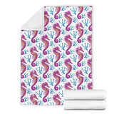 Purple Seahorse Blue Coral Pattern Premium Blanket
