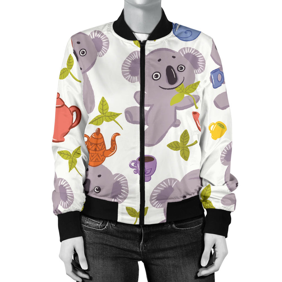Cute Koalas Teapots Tea Women'S Bomber Jacket