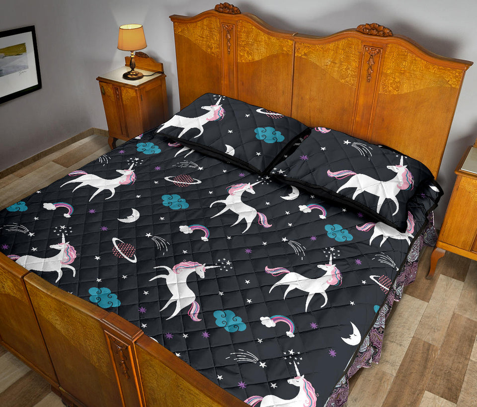 unicorn rainbows moon clound star pattern Quilt Bed Set