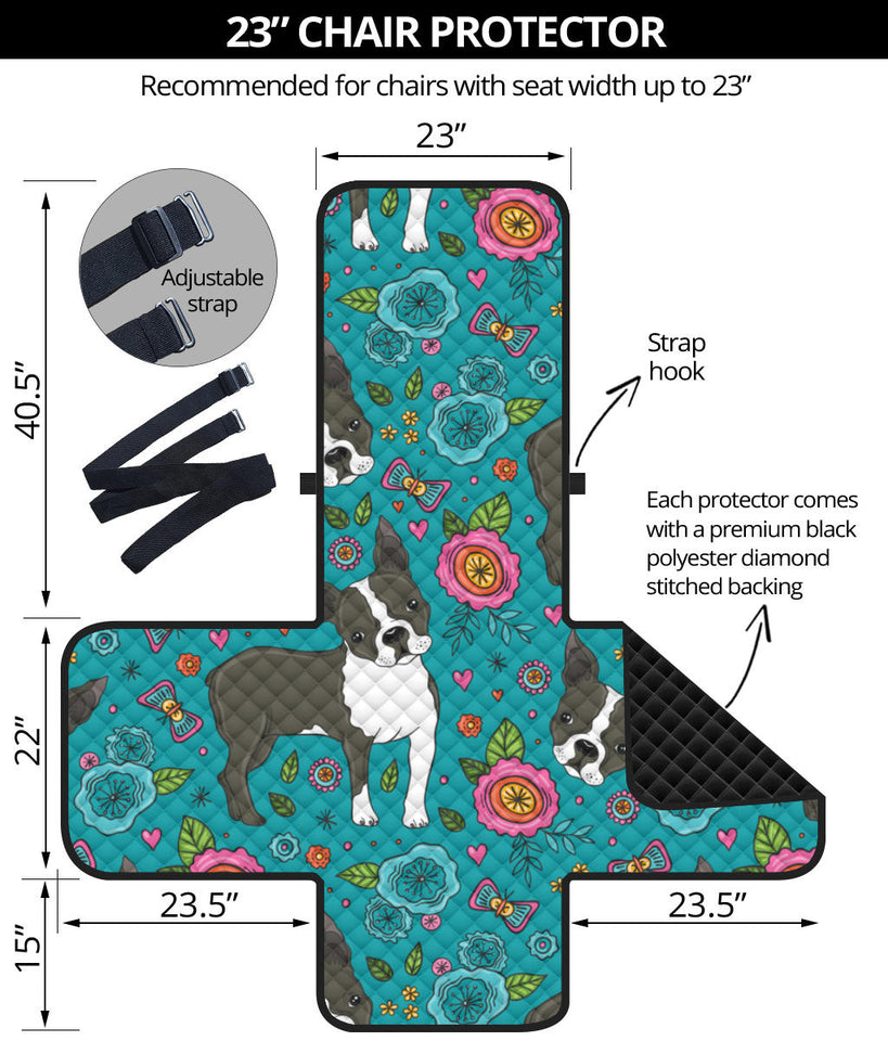 Boston terrier beautiful flower pattern Chair Cover Protector
