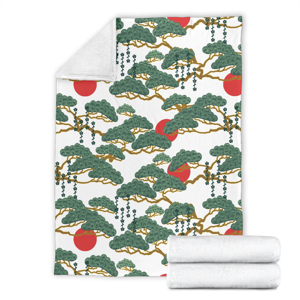 Bonsai Red Sun Japanese Pattern Premium Blanket