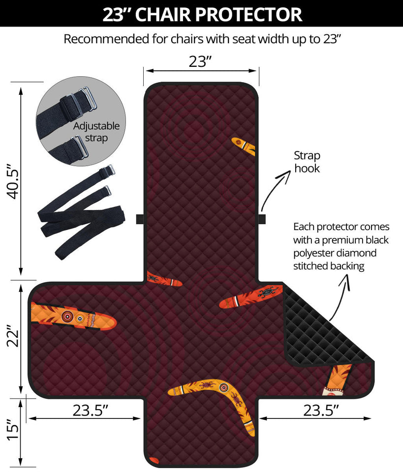 Boomerang Australian aboriginal ornament circle black background Chair Cover Protector