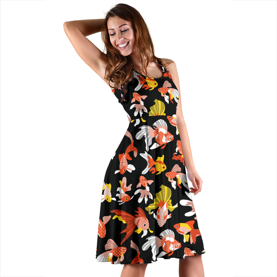 Goldfish Pattern Print Design 03 Sleeveless Midi Dress