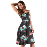 Camera Pattern Print Design 04 Sleeveless Midi Dress