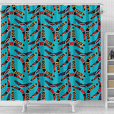 Boomerang Australian Aboriginal Ornament Blue Background Shower Curtain Fulfilled In US