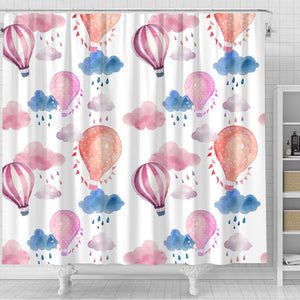 Watercolor Air Balloon Cloud Pattern Shower Curtain Fulfilled In US