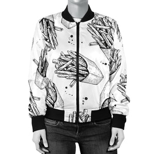 Hand Drawn French Fries Pattern Women'S Bomber Jacket
