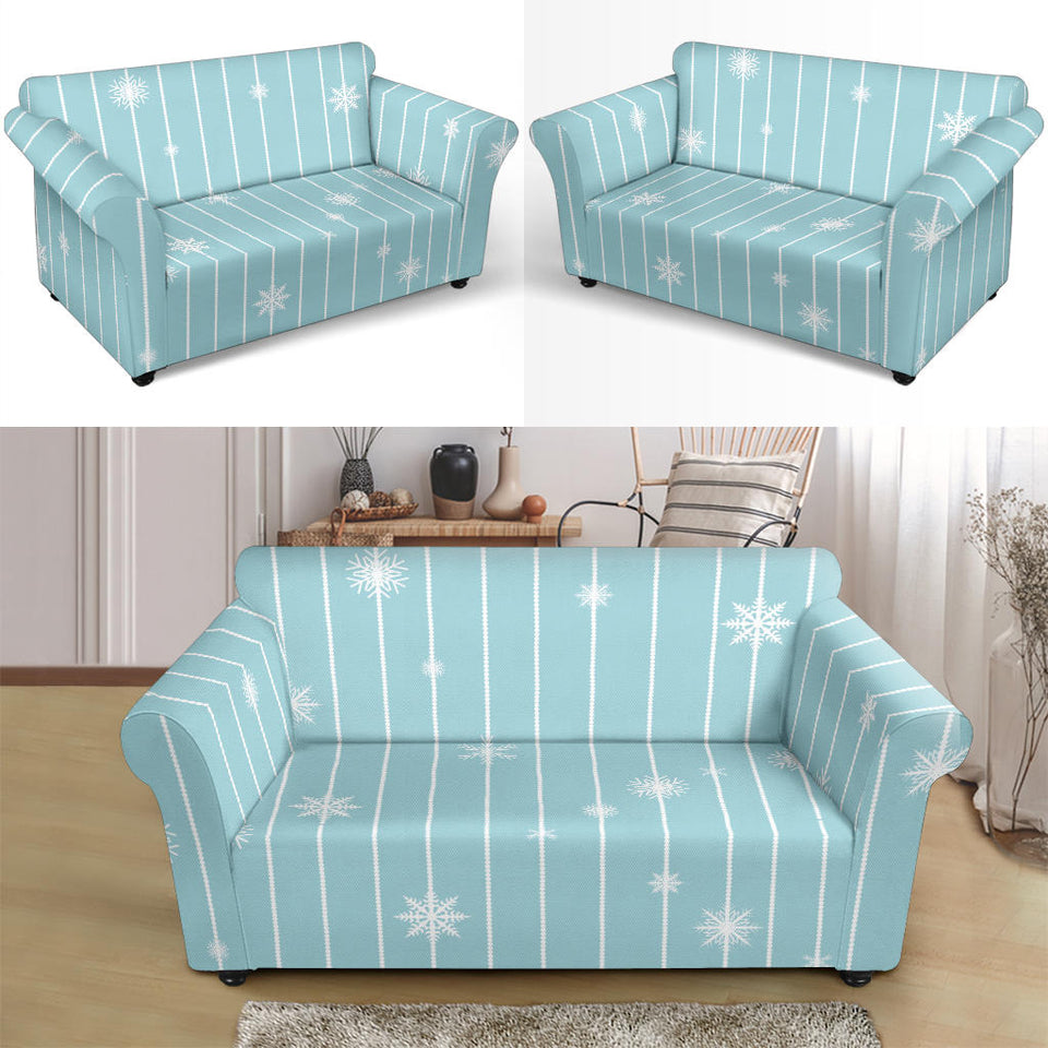 Snowflake Pattern Blue Stripe Background Loveseat Couch Slipcover