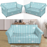 Snowflake Pattern Blue Stripe Background Loveseat Couch Slipcover