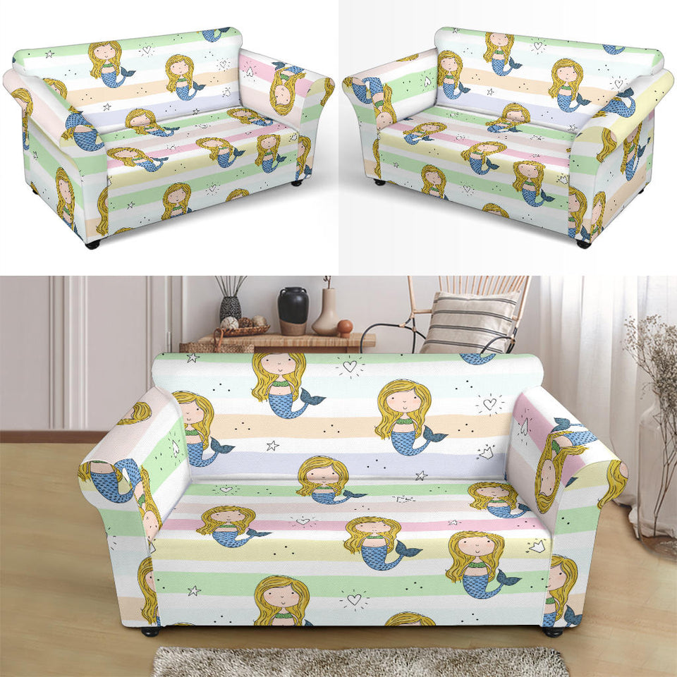 Cute Hand Drawn Mermaid Loveseat Couch Slipcover