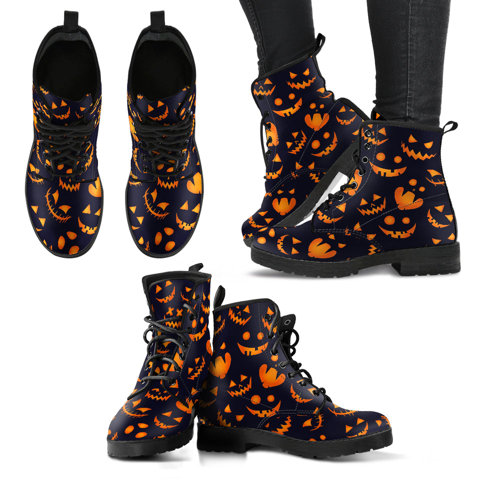 Halloween Pattern Pumpkin Background Leather Boots