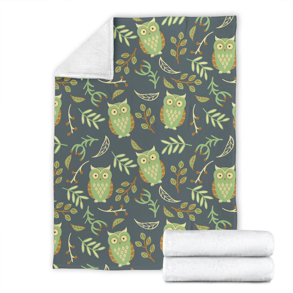 Cute Owls Leaves Pattern Premium Blanket