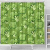 Broccoli Pattern Green Background Shower Curtain Fulfilled In US