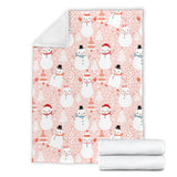 Cute Snowman Christmas Tree Snowpink Background Premium Blanket
