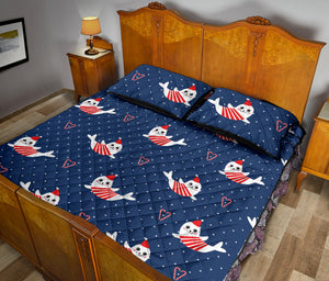 Cute sea lion seal christmas hat candy cane heart pattern Quilt Bed Set