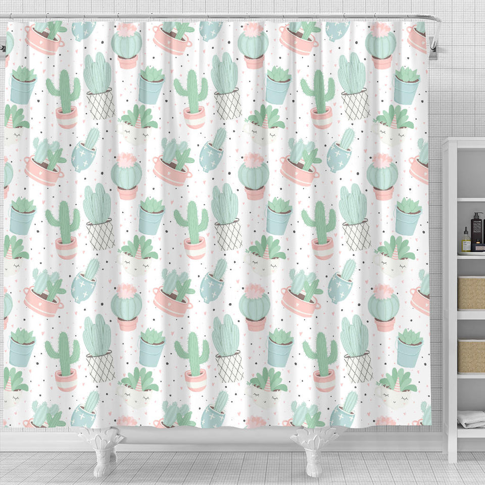 Pastel Color Cactus Pattern  Shower Curtain Fulfilled In US