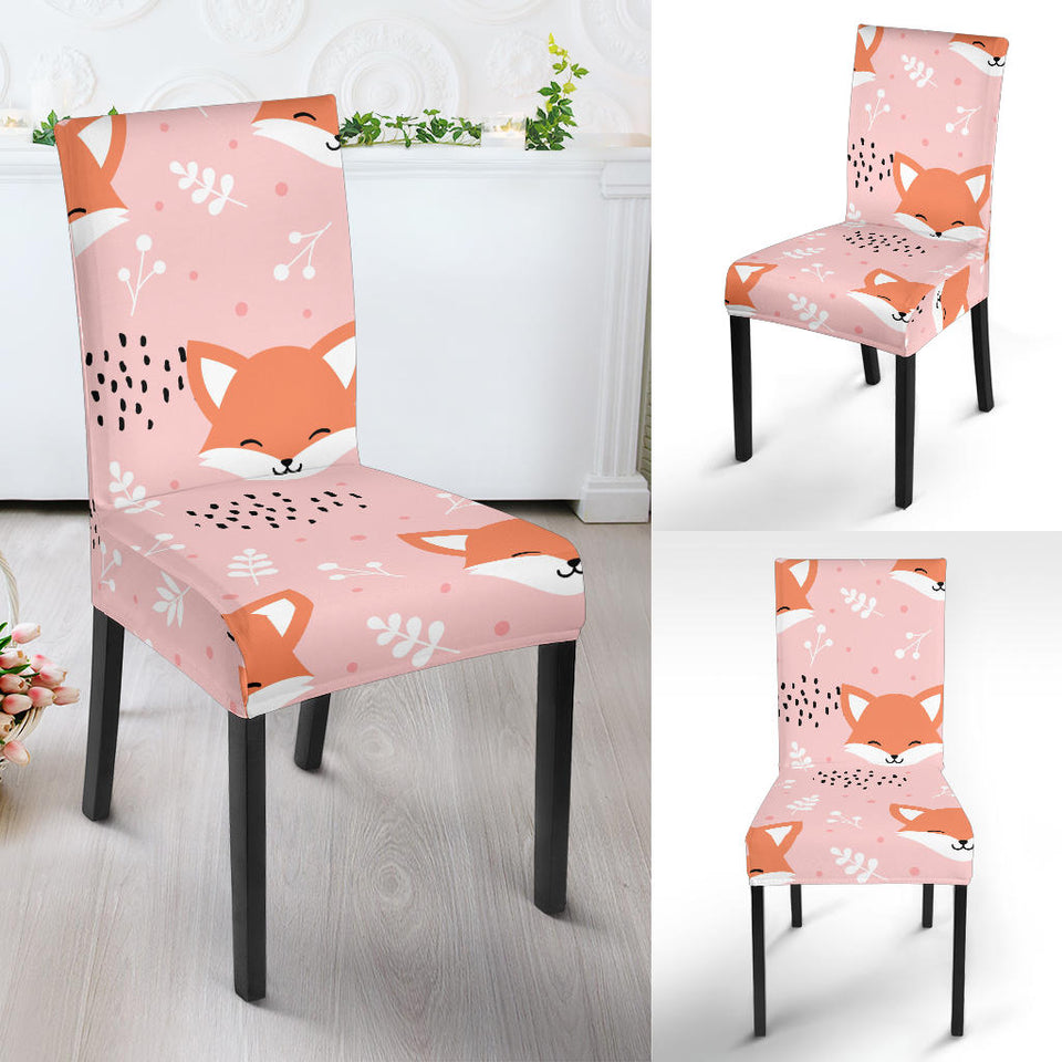 Cute Fox Pattern Pink Background Dining Chair Slipcover