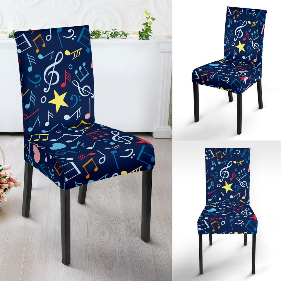 Music Notes Pattern Print Design 03 Dining Chair Slipcover