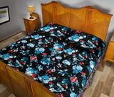 Skull flower roses leave pattern Quilt Bed Set