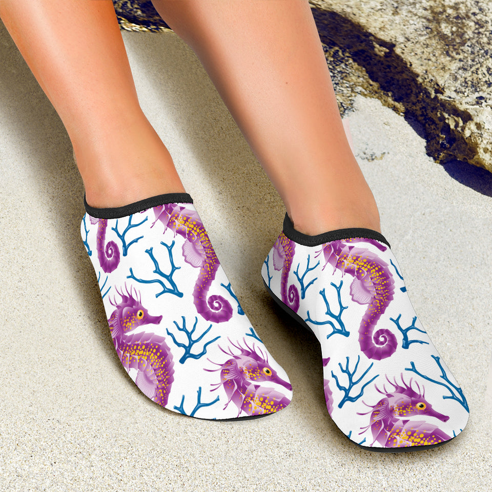 Purple Seahorse Blue Coral Pattern Aqua Shoes