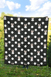 Cute White Rabbit Polka Dots Black Background Premium Quilt