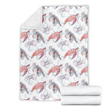 Watercolor Sea Turtle Jellyfish Pattern Premium Blanket
