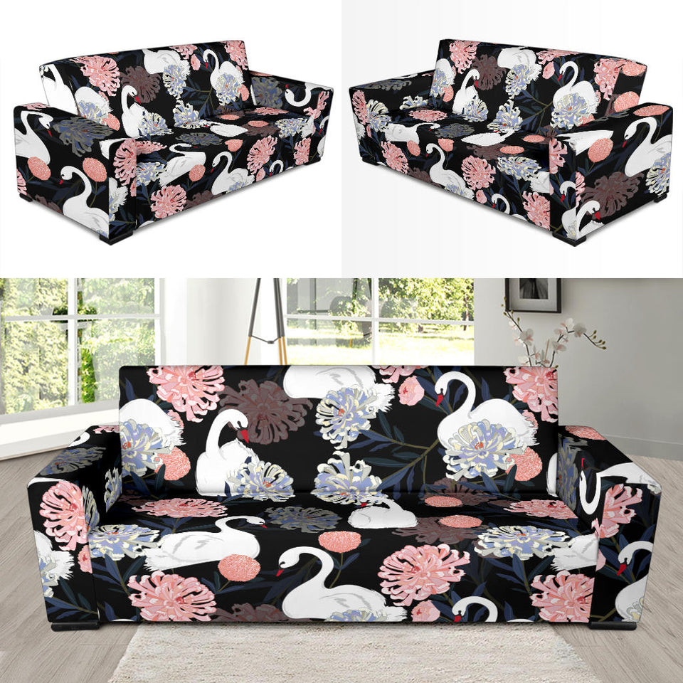 White Swan Blooming Flower Pattern Sofa Slipcover