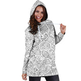 Cartoon Hand Drawn Ice Cream Black White Women'S Hoodie Dress
