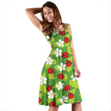 Ladybug Pattern Print Design 01 Sleeveless Midi Dress