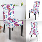 Purple Seahorse Blue Coral Pattern Dining Chair Slipcover