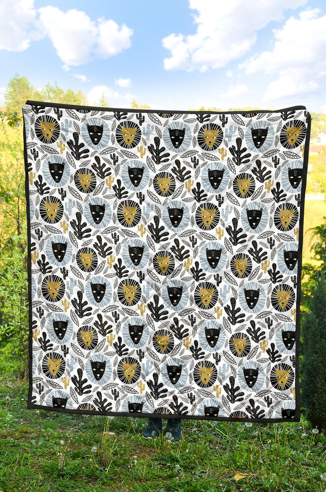 Lion Pattern Print Design 05 Premium Quilt