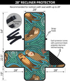 cute brown sea otters ornamental seaweed corals green water Recliner Cover Protector