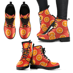 Oranges Pattern Red Background Leather Boots