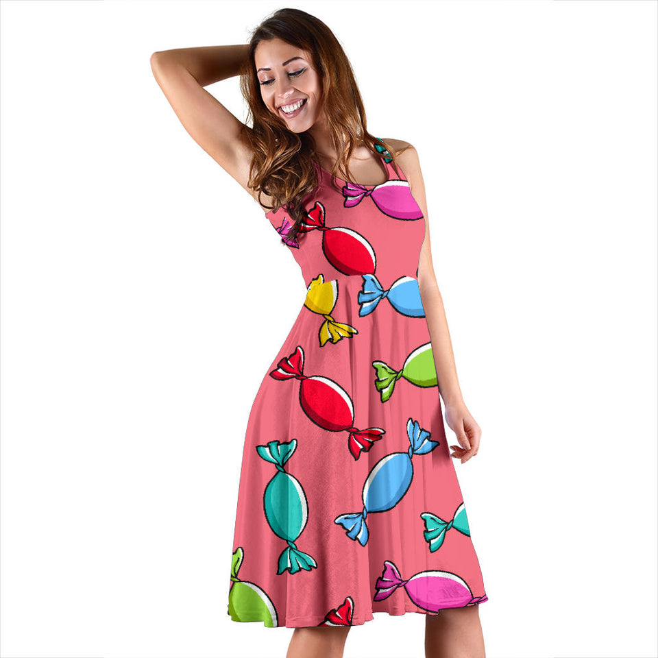 Colorful Wrapped Candy Pattern Sleeveless Midi Dress
