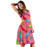 Colorful Wrapped Candy Pattern Sleeveless Midi Dress