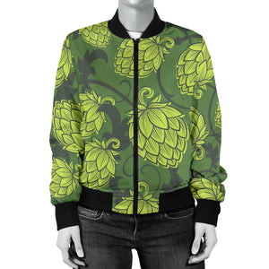 Hop Pattern Hop Cone Background Women'S Bomber Jacket