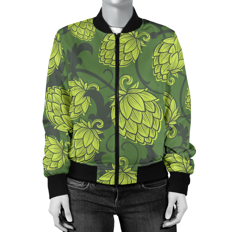 Hop Pattern Hop Cone Background Women'S Bomber Jacket