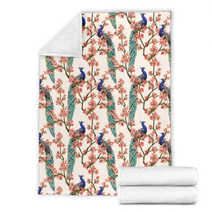 Peacock Tropical Flower Pattern Premium Blanket