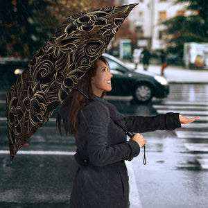 Luxurious Gold Lotus Waterlily Black Background Umbrella