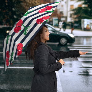 Hand Drawn Cherry Pattern Striped Background Umbrella