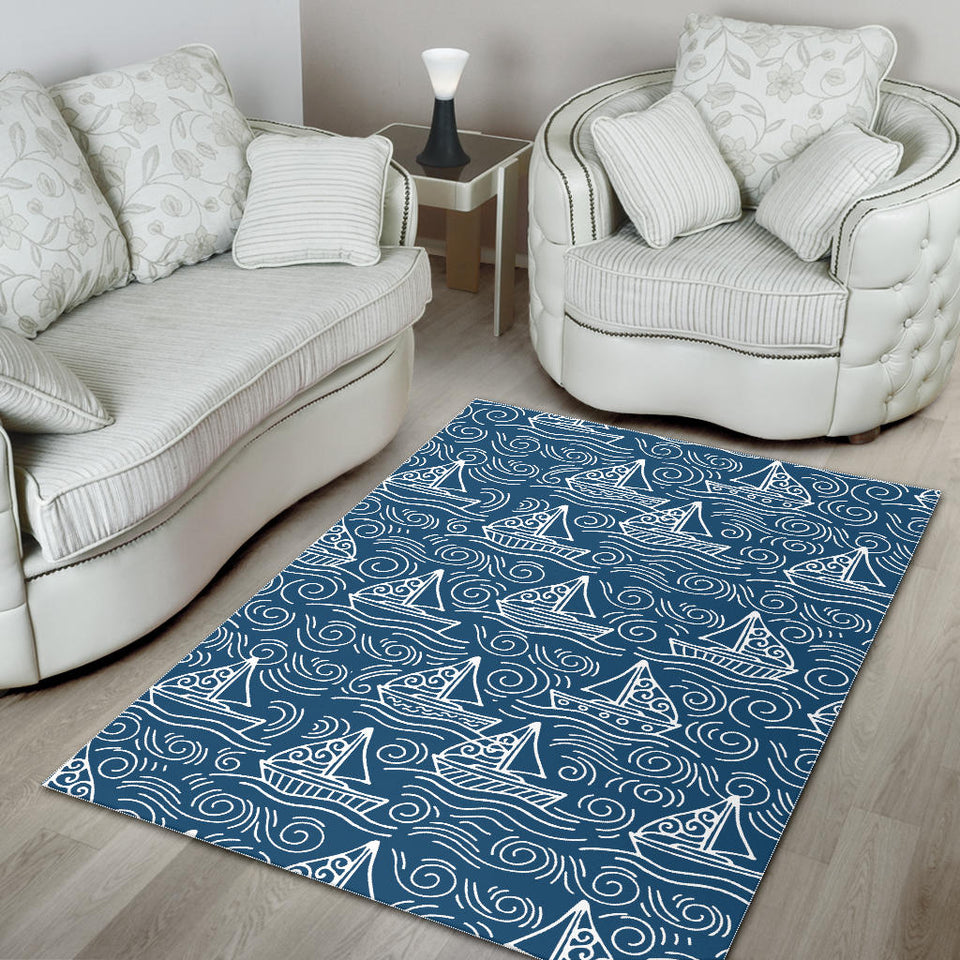 Hand Drawn Sailboat Pattern Area Rug