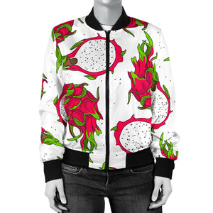 Dragon Fruits White Background Women'S Bomber Jacket