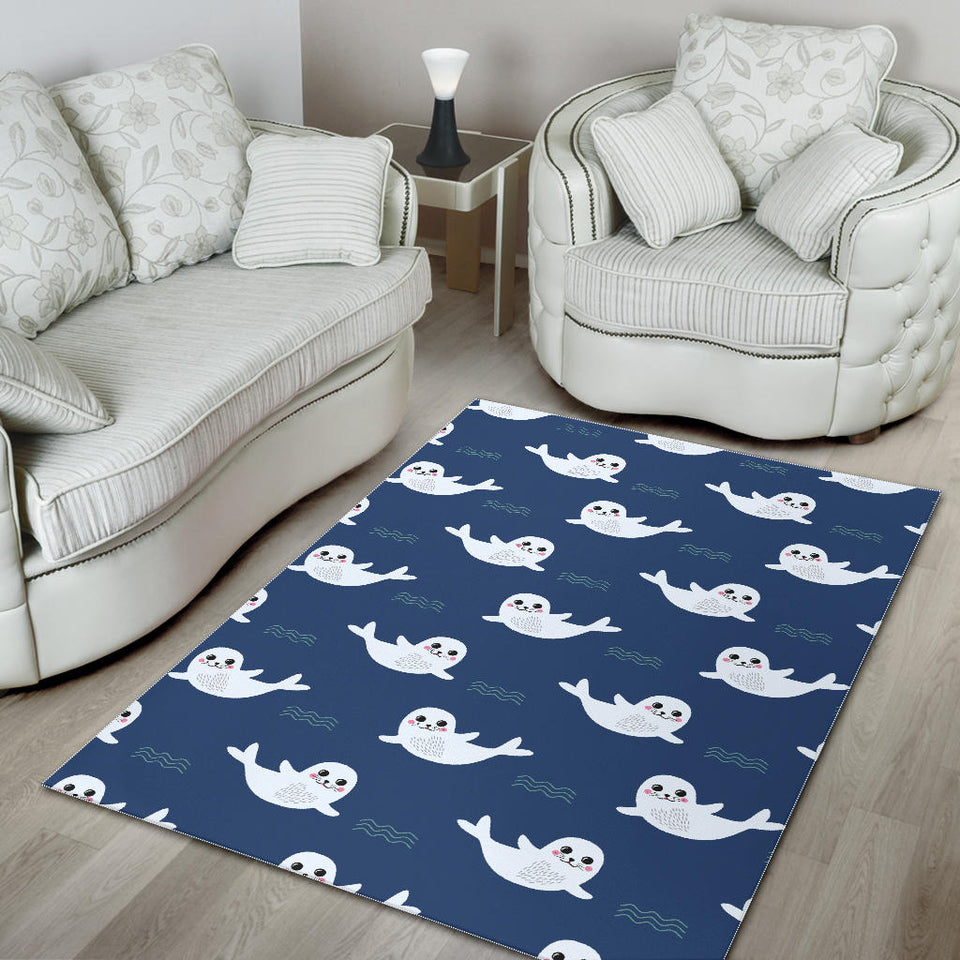 Cute White Baby Sea Lion Seal Pattern Area Rug