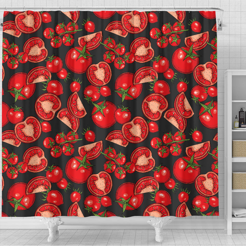 Tomato Black Background Shower Curtain Fulfilled In US
