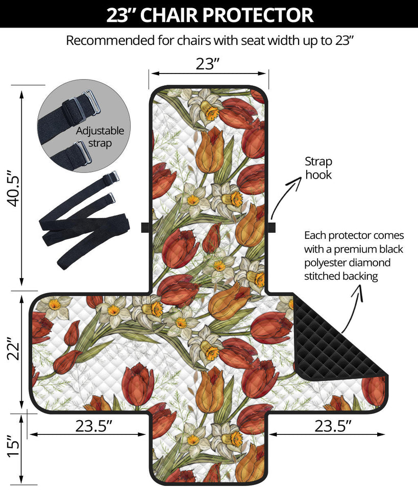Red tulips and daffodils pattern Chair Cover Protector