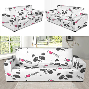 Hand Drawn Faces Of Pandas Pattern Sofa Slipcover