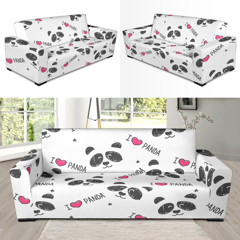 Hand Drawn Faces Of Pandas Pattern Sofa Slipcover