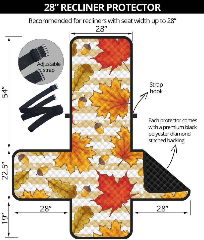 Maple leaf oak leaf acorns beige striped background Recliner Cover Protector
